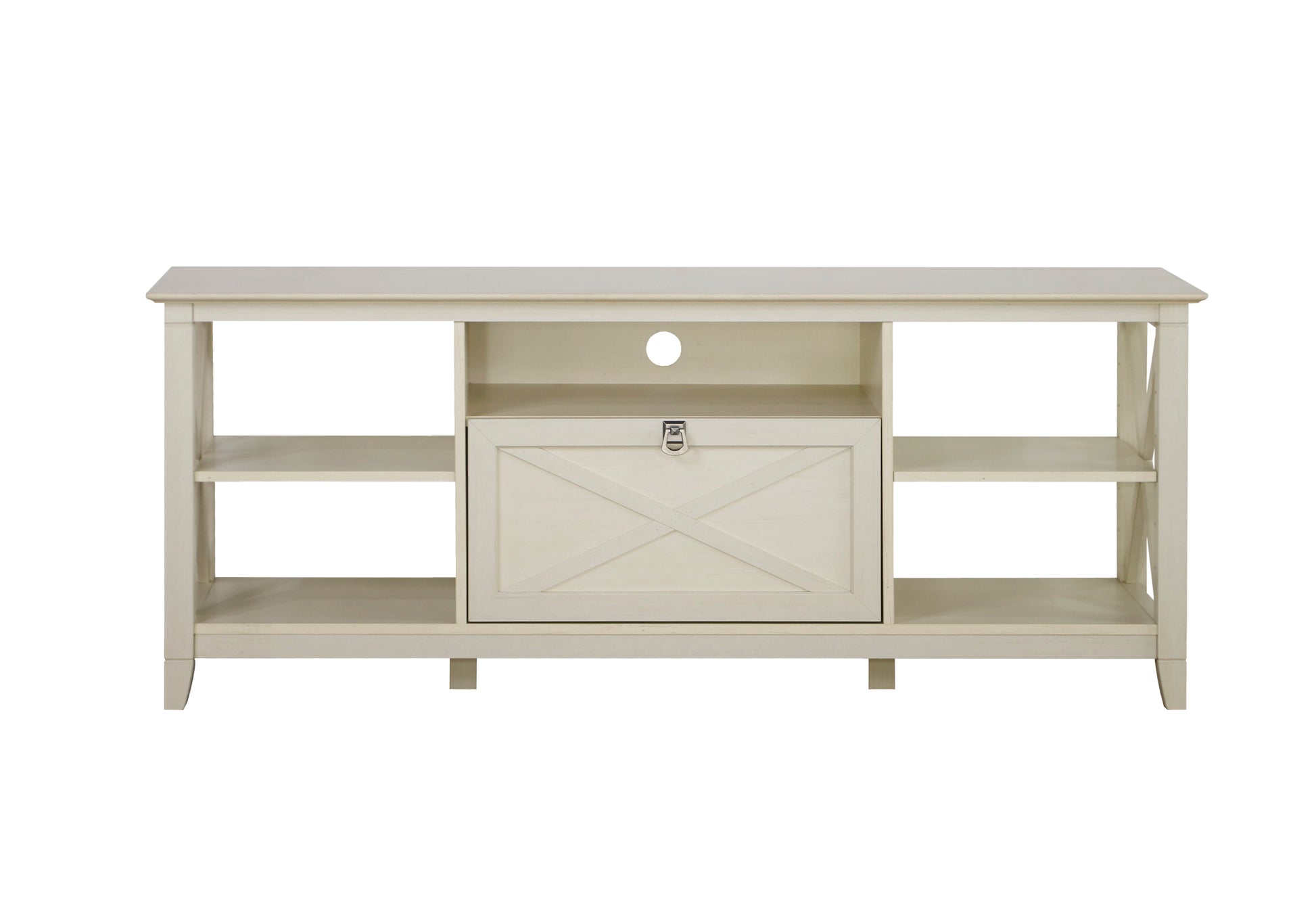 Tv Stand "Chic Antique White Tv Stand Media Console With Storage Elegant Entertainment Center With Open Shelves And Drawers" White 70 79 Inches Solid Wood