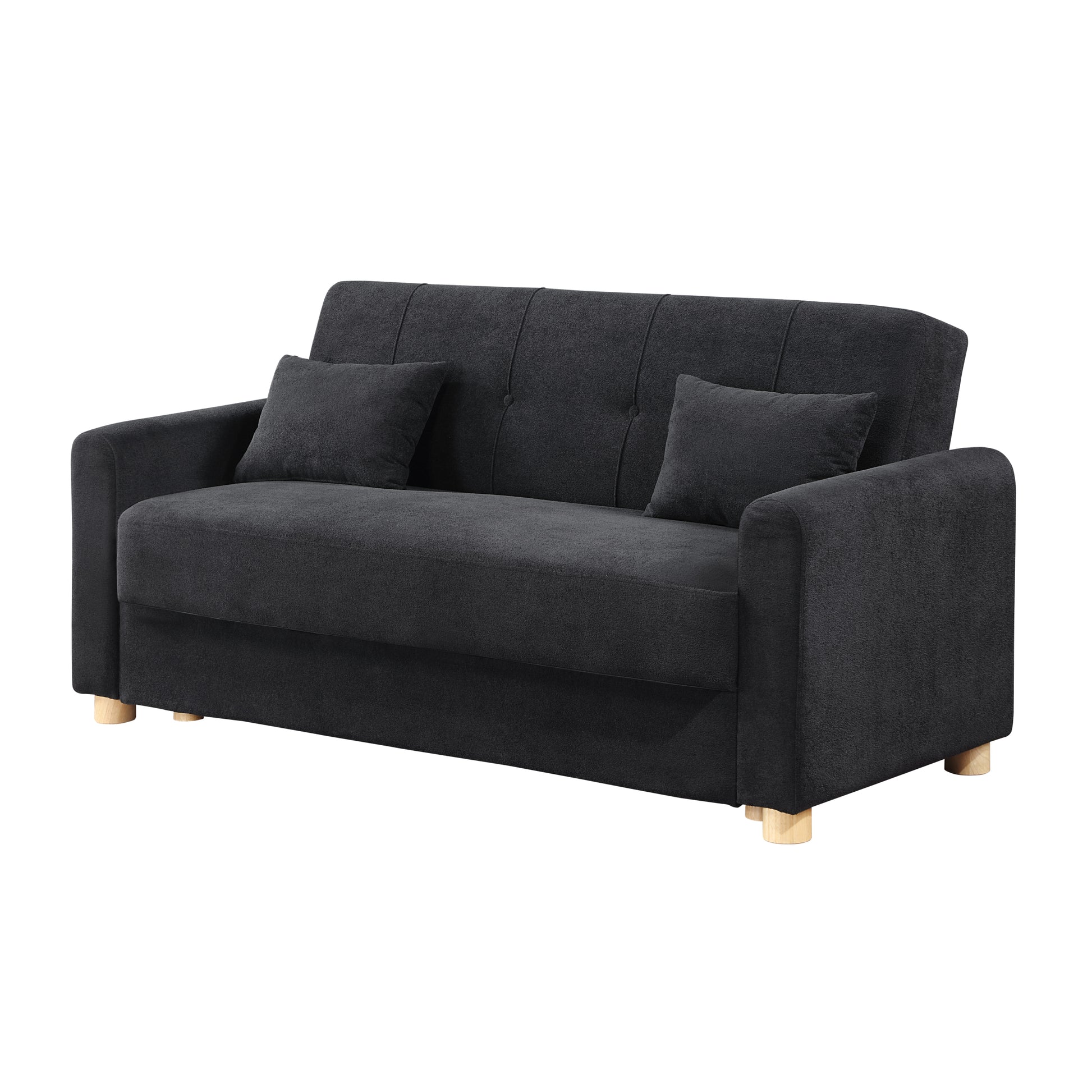 Thomas 66"W Black Fabric Convertible Sleeper Loveseat With Storage Black Fabric