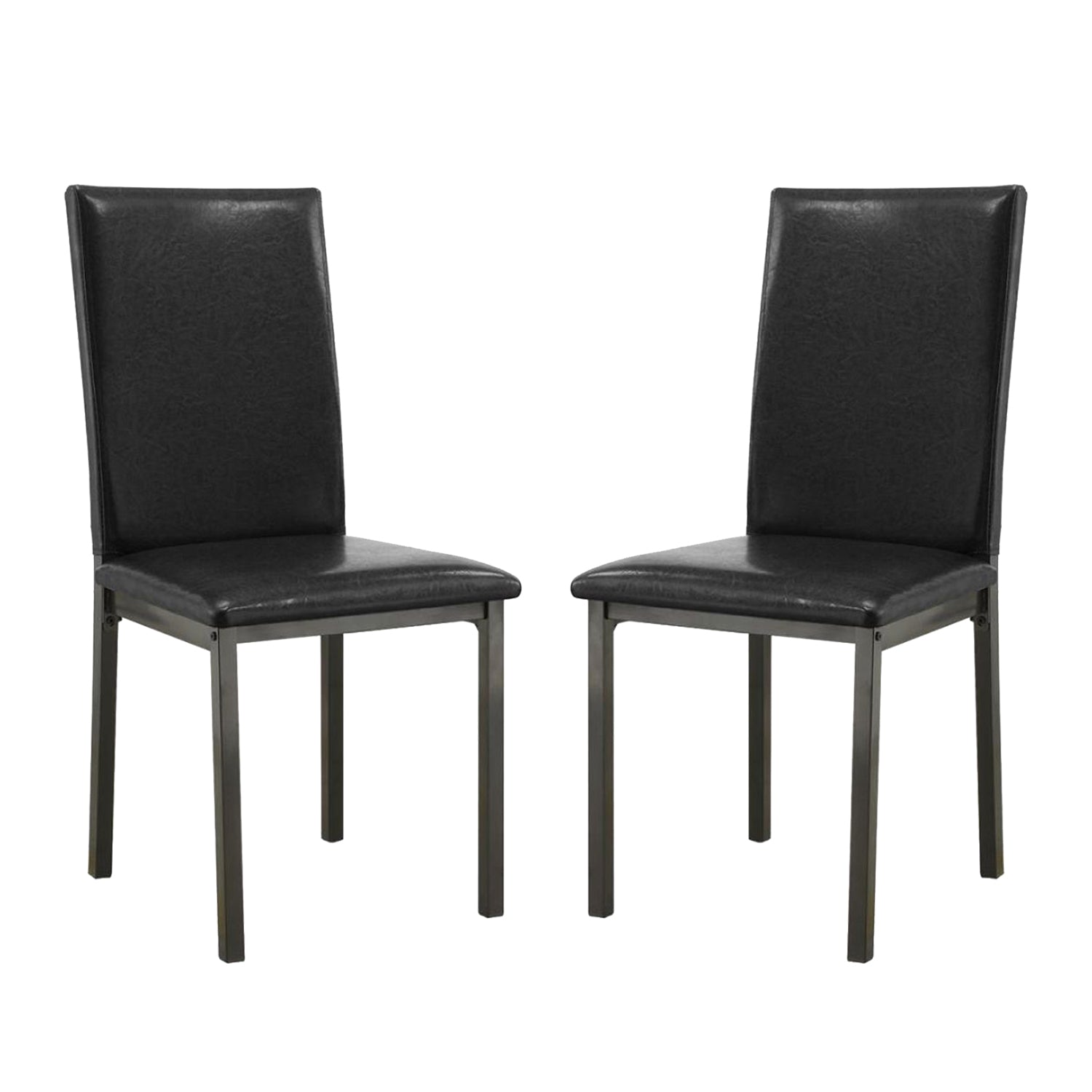 Set Of 2Upholstered Side Chairs In Black Solid Black Dining Room Rectangular Dining Chairs Set Of 2 Faux Leather,Metal