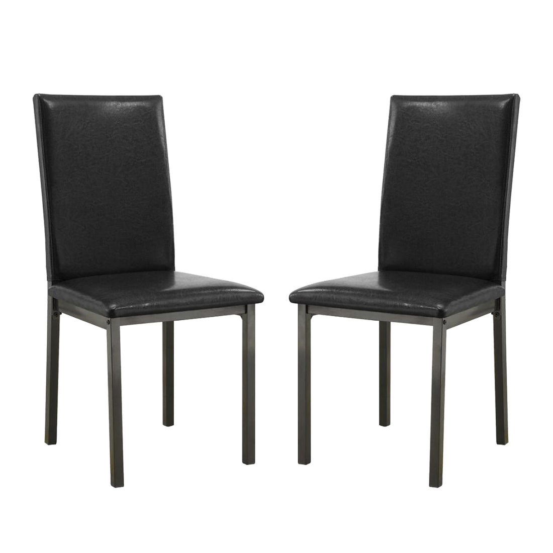 Set Of 2Upholstered Side Chairs In Black Solid Black Dining Room Rectangular Dining Chairs Set Of 2 Faux Leather,Metal