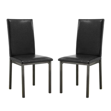 Set Of 2Upholstered Side Chairs In Black Solid Black Dining Room Rectangular Dining Chairs Set Of 2 Faux Leather,Metal