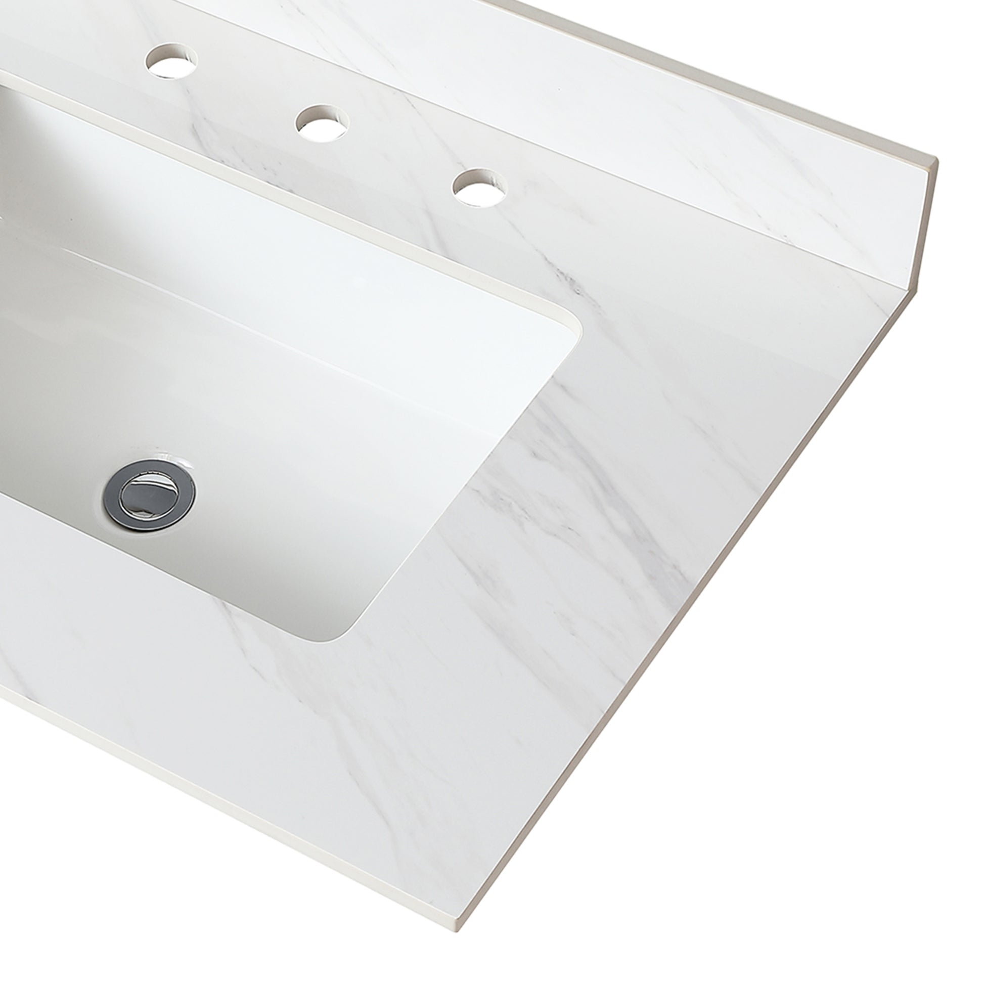 31 Inch Marble Vanity Top, White Vanity Top With Pre Drilled Faucet Holes, Bathroom Vanity Top With Undermount Rectangular Middle Sink And 4" Height Backsplash, Bianco Carrara Venato White Bathroom Sintered Stone