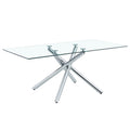 Table And Chair Set.Modern Luxurious Transparent Tempered Glass Dining Table Set.Paried With 6 Light Gray Chairs With Pu Cushion And Silver C Tube Metal Legs. Light Gray,Transparent Seats 6 Glass