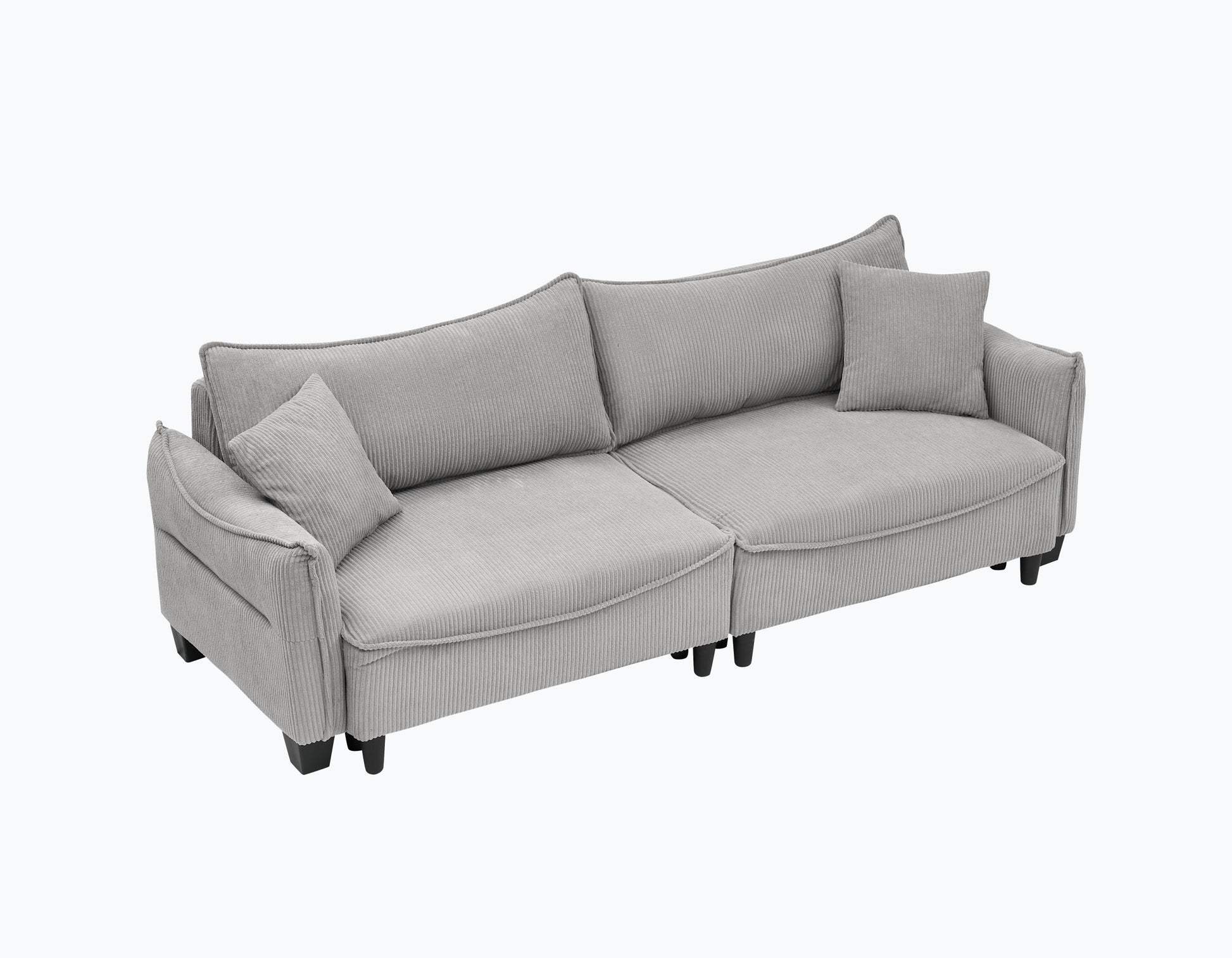 2345 Grey Corduroy Fabric, Sofa Can Be Converted Into A Sofa Bed With Two Throw Pillows, Suitable For Living Room And Other Scenes Gray Corduroy 3 Seat