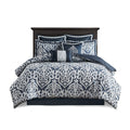 8 Piece Jacquard Comforter Set Navy Silver King King Navy Silver Polyester