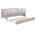 Low Loft Bed Twin Size With Full Safety Fence, Climbing Ladder, Storage Drawers And Trundle Gray Solid Wood Bed Gray Solid Wood