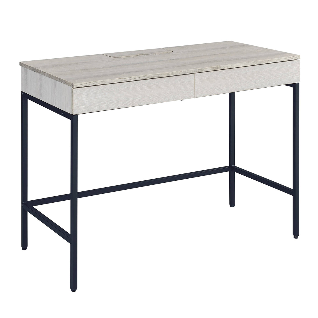 Natural And Black Writing Desk With 2 Drawers Natural Black Writting Desk Office Rectangular Drawers Wood Metal