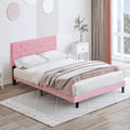 Full Size Upholstered Platform Bed Frame With Modern Button Tufted Linen Fabric Headboard, No Box Spring Needed, Wood Slat Support, Easy Assembly, Pink Full Pink Linen