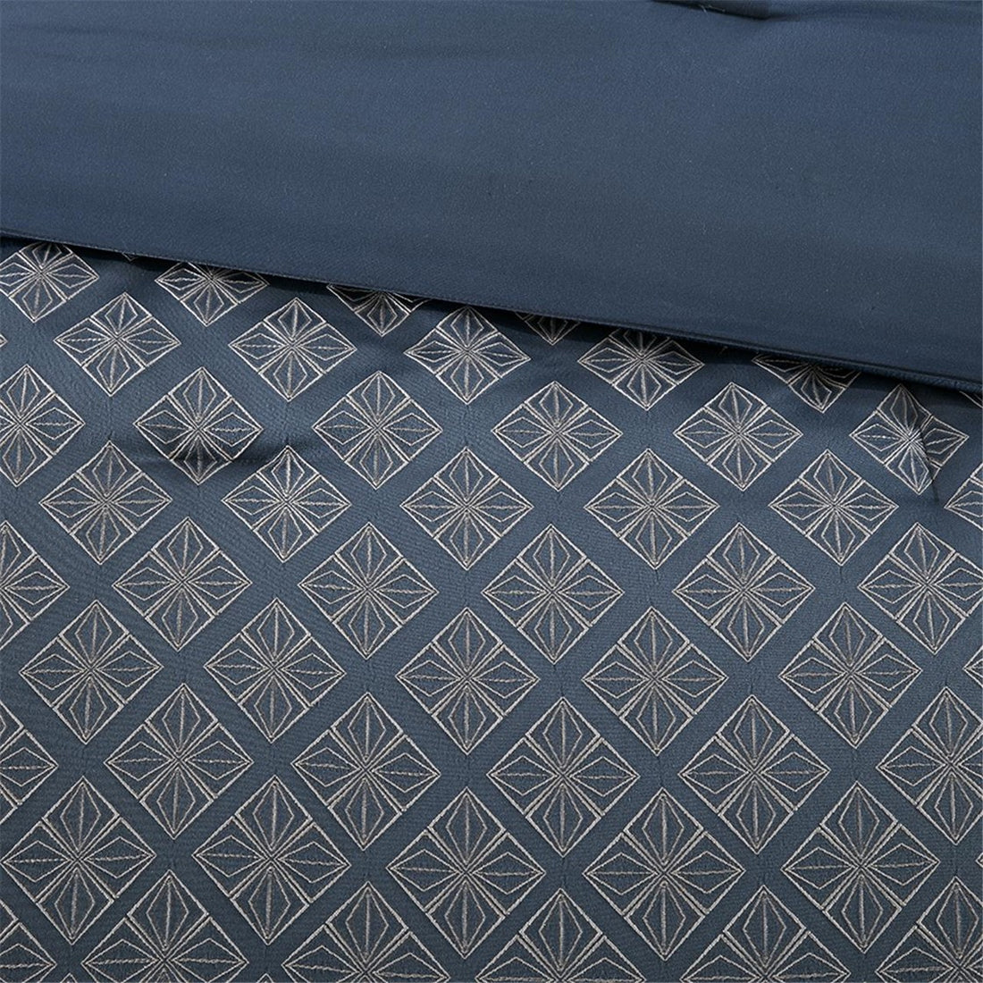 7 Piece Jaquard Comforter Set Navy Queen Queen Navy Polyester