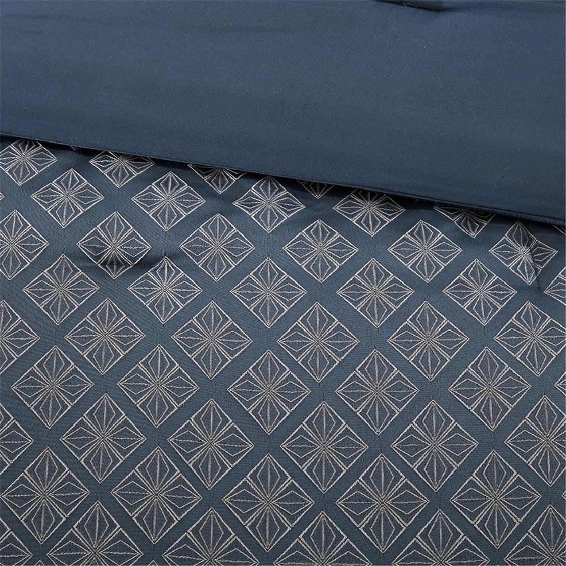 7 Piece Jaquard Comforter Set Navy Queen Queen Navy Polyester
