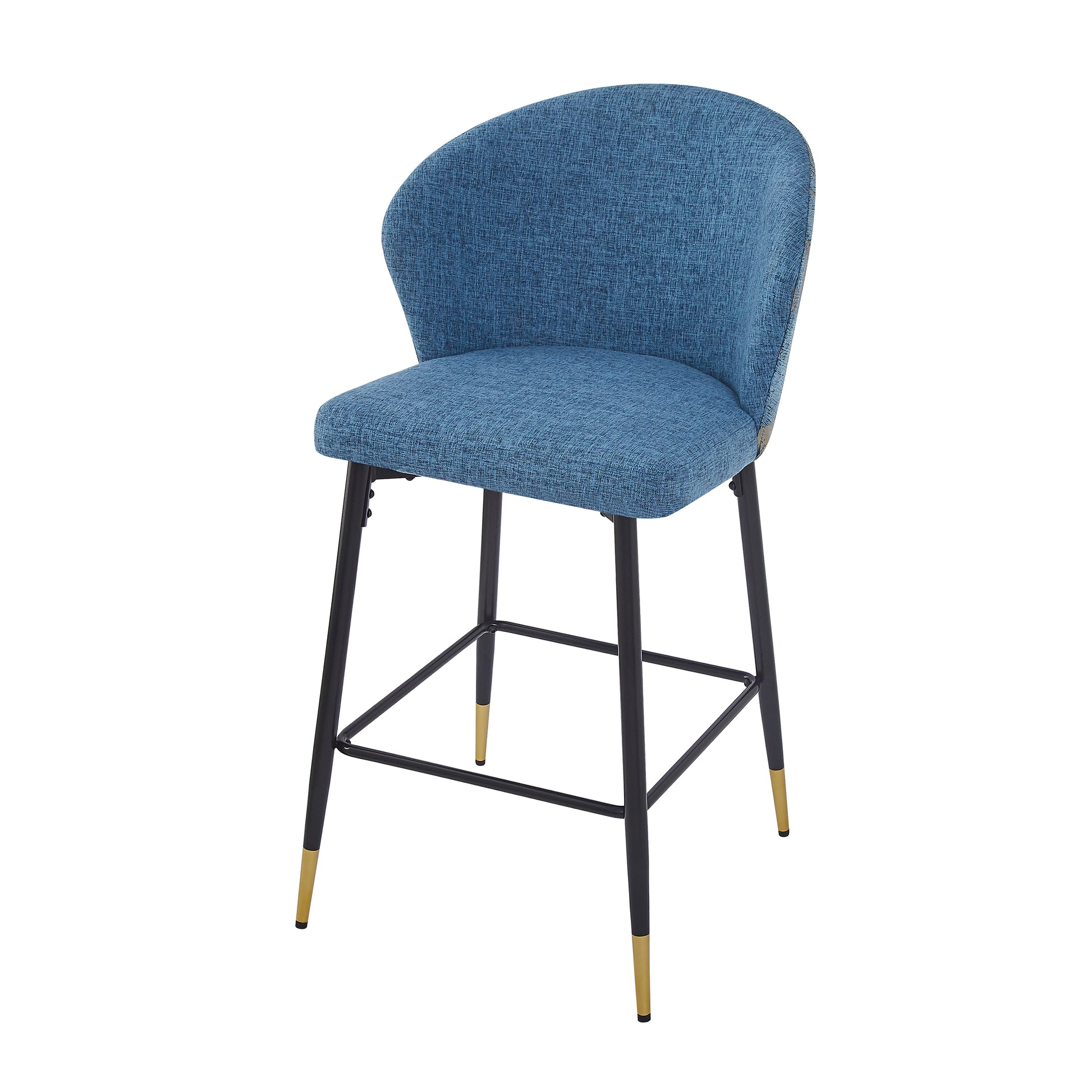 Counter Height Bar Stools Set Of 2, Jacquard Upholstered Bar Chairs, Metal Footrest And Frame For Kitchen,Dining Room,28"H Seat Heightblue Floral Blue Kitchen Powder Coated Foam Spot Clean Square