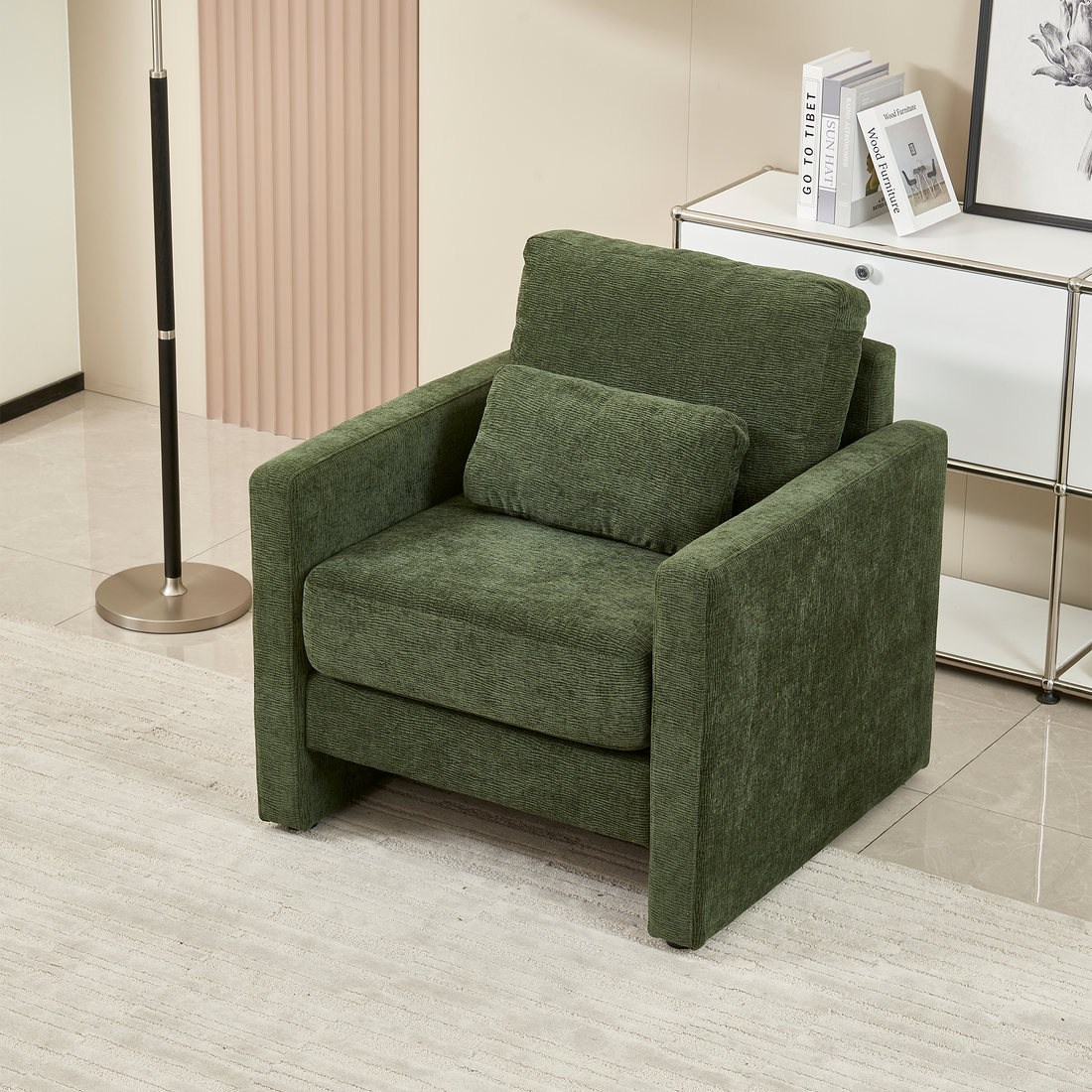 Modern Accent Chair, Chenille Upholstery Armchair Modern Style, Solid Wood Frame Ideal For Living Room, Bedroom, Office Green Wood Foam Chenille 1 Seat