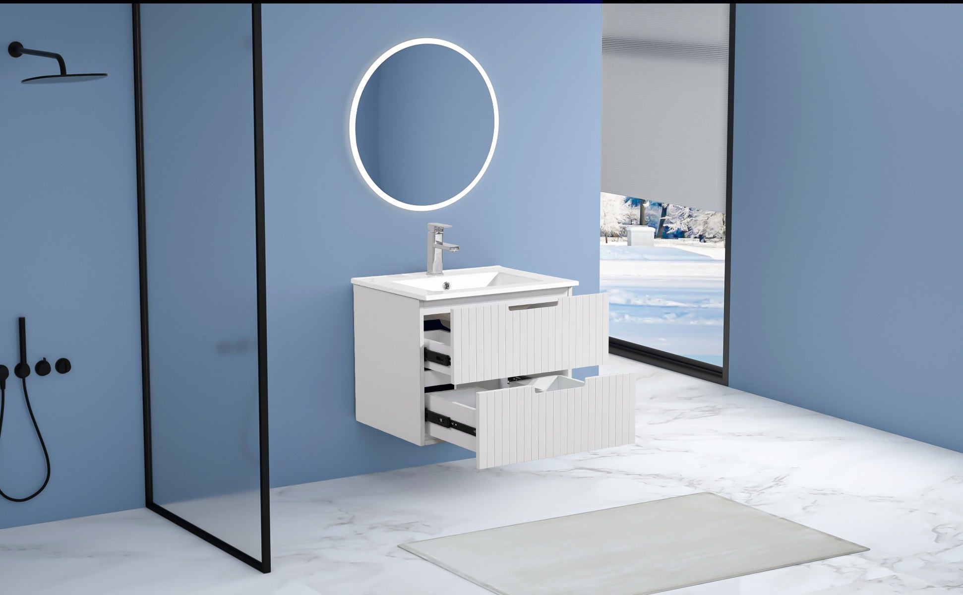 24 Inch Floating Bathroom Vanity With Ceramic Sink, Modern Bath Storage Cabinet Vanity With Drawers Wall Mounted Combo Set For Bathroom, White White Mdf