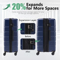 Hard Sided Expand Suitcase With Rotating Wheels, Tsa Lock, Retractable Handle, Blue, 20