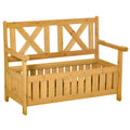 Outsunny Patio Wooden Bench With Storage Box, 29 Gallon Outdoor Storage Bench, Large Entryway Deck Box W Unique X Shape Back, For Deck, Porch & Balcony, Yellow Yellow Wood