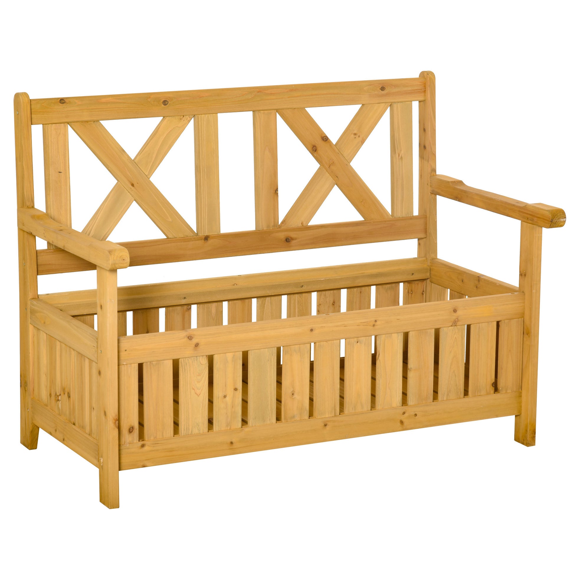 Outsunny Patio Wooden Bench With Storage Box, 29 Gallon Outdoor Storage Bench, Large Entryway Deck Box W Unique X Shape Back, For Deck, Porch & Balcony, Yellow Yellow Wood