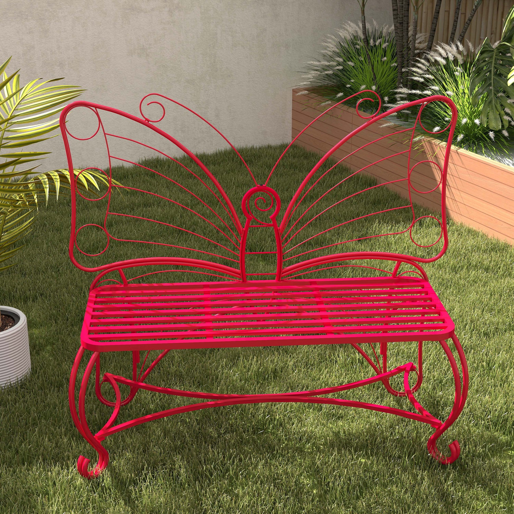 Butterfly Cast Metal Garden Bench, Outdoor Bench Patio Seat, Park Bench Outdoor Seating For Garden, Yard, Park, Entryway Red Garden & Outdoor 2 Person Seating Group Metal