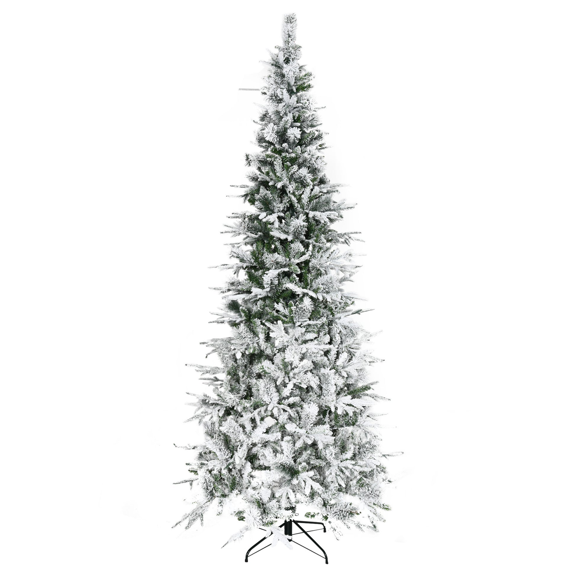 Homcom 9' Unlit Snow Flocked Pine Artificial Christmas Tree With Realistic Branches And 1159 Tips, Green Green Plastic