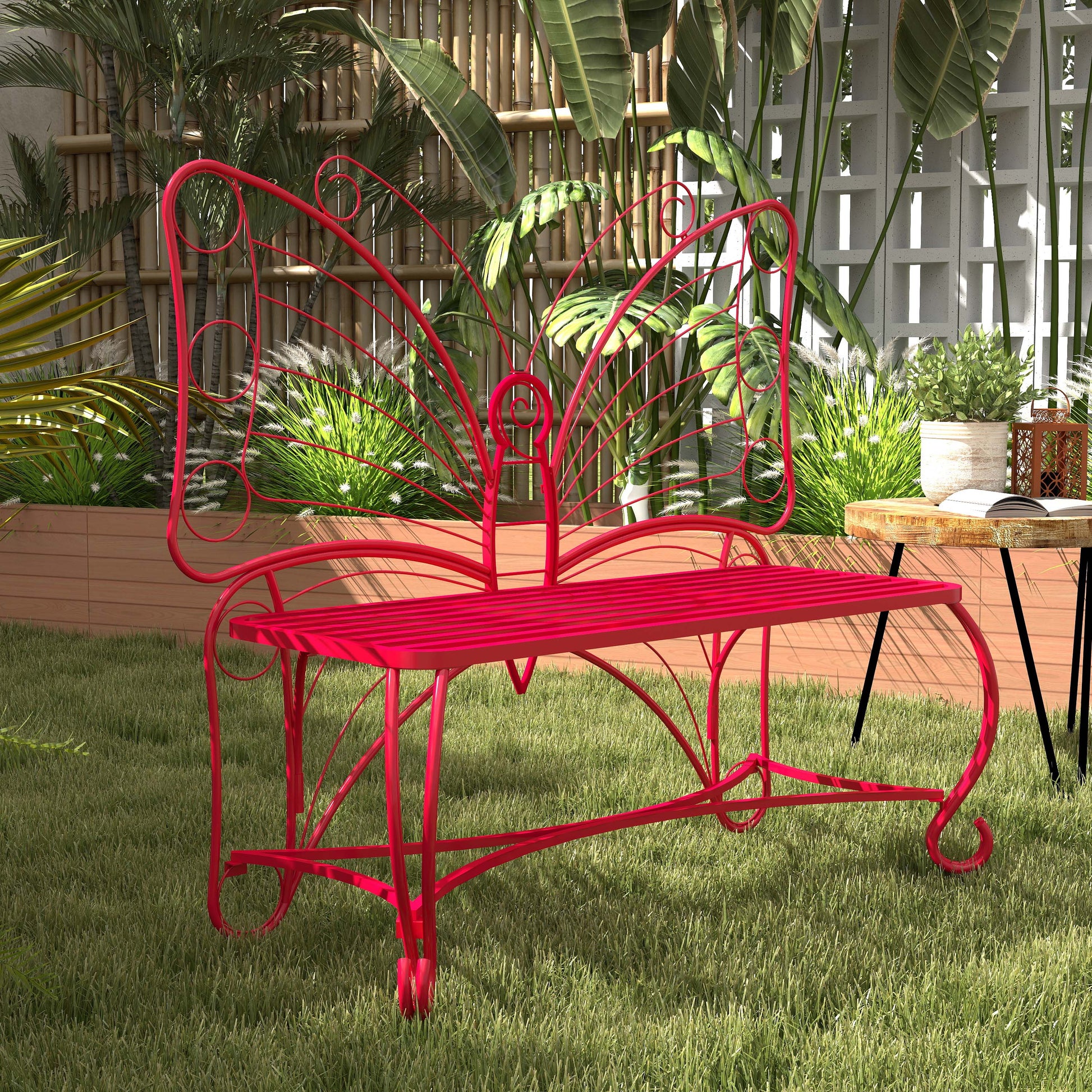 Butterfly Cast Metal Garden Bench, Outdoor Bench Patio Seat, Park Bench Outdoor Seating For Garden, Yard, Park, Entryway Red Garden & Outdoor 2 Person Seating Group Metal