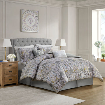 6 Piece Cotton Comforter Set Grey King King Grey Cotton