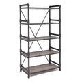 Rustic Oak And Black Bookshelf With 5 Shelves 5 Rustic Vertical Open Back Metal Contemporary Wood Metal