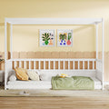 Twin Size Canopy Bed Frame With Guardrails For Kids,Floor Bed Twin With Four Poster Design,Kids Montessori Floor Bed,Wood Canopy Bed Frame For Girls,Boys Twin,White Box Spring Required Twin White
