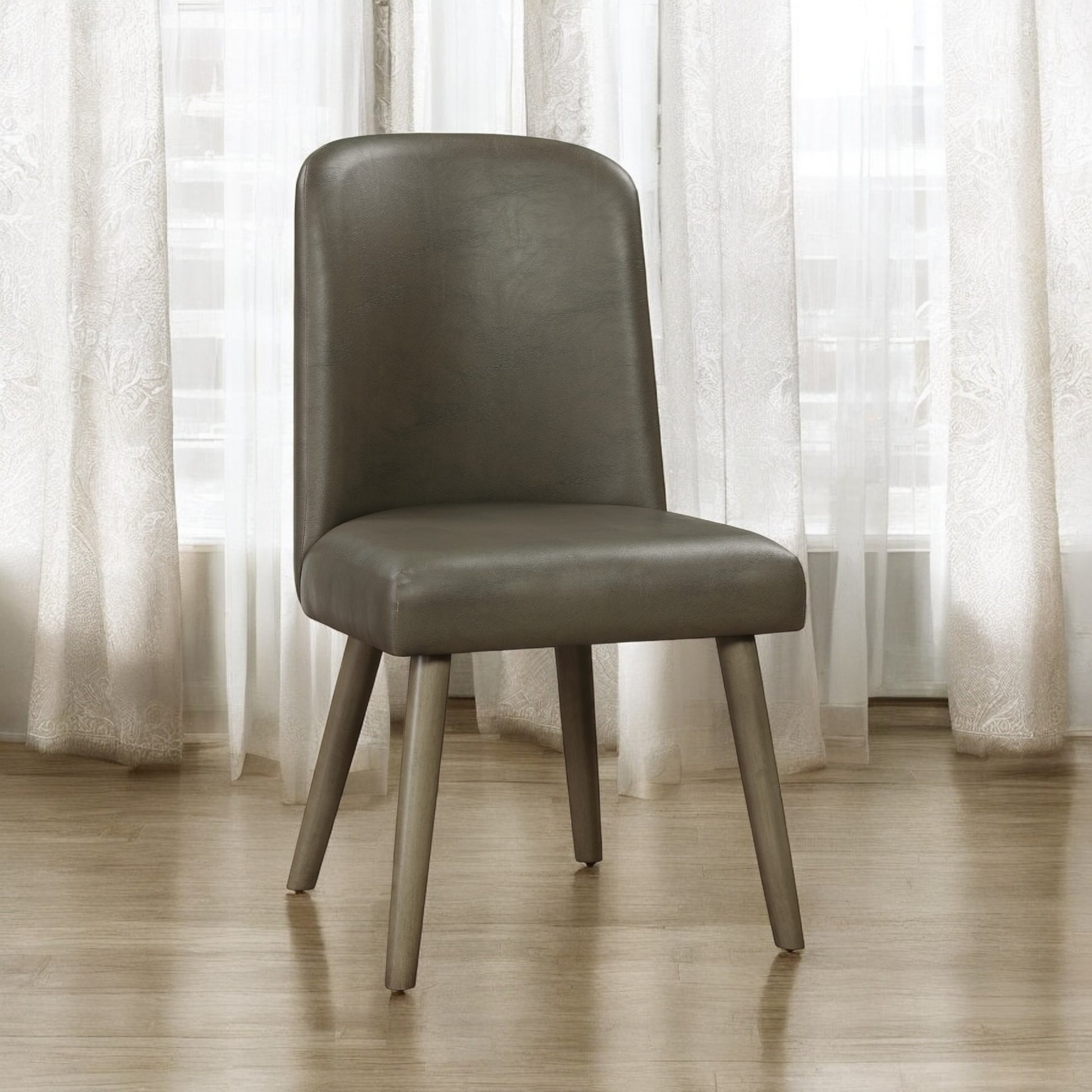 Waylon Gray Synthetic Leather & Gray Oak Finish Side Chair Set Of 2 Gray,Oak Faux Leather,Synthetic Wood