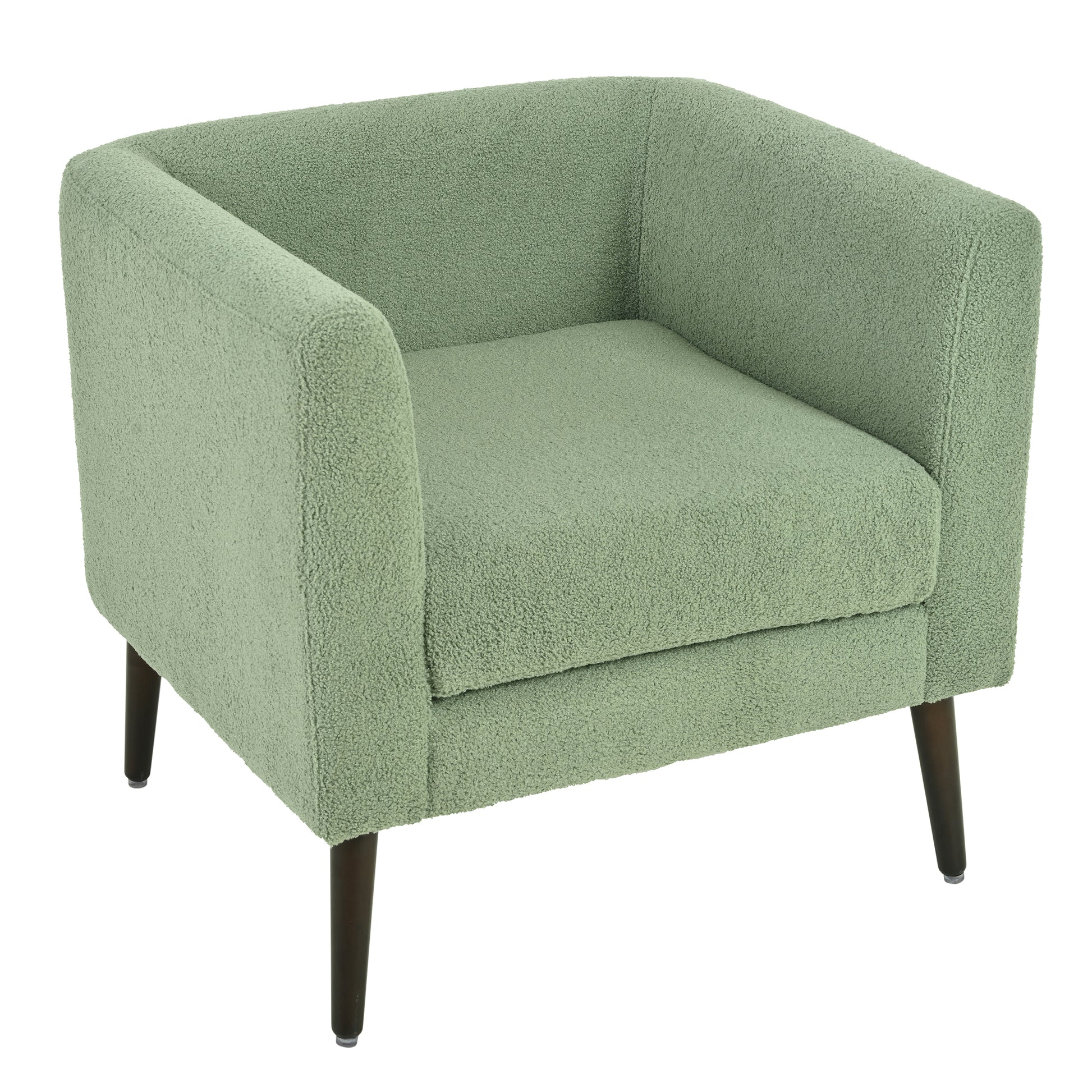 Barrel Chair, Teddy Fabric Accent Chair, Fabric Armchair Club Chair,Upholstered Arm Chair With Solid Wood Legs,Waist Pillow,Padded Single Chair For Living Room Bedroom Study Waiting Room,Green Green