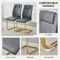 Table And Chair Set.Large Modern Rectangular Table With 0.4 Inch Patterned Glass Tabletop And Large Mdf Table Legs.Comes With 8 Chairs With Faux Leather Cushioned Seats And Golden Metal Legs. Gold White Seats 8 Mdf Glass