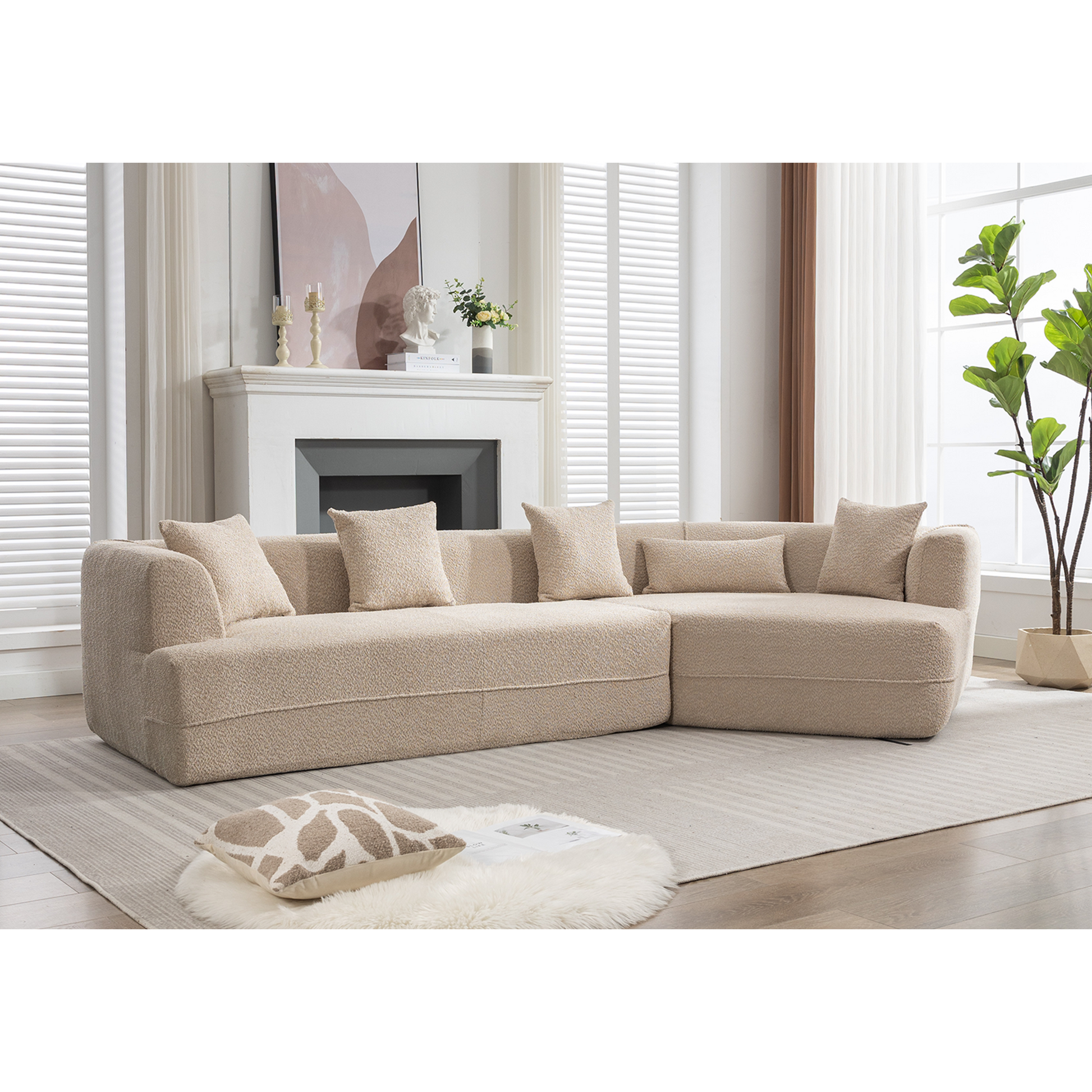 And Upgraded Extended Edition Modular Sofamodern Minimalist Style Sofa, Upholsteredfree Combination, Round Fiber Fabric, Anti Wrinkle Fabric,Dimension Extension,Brown Light Brown Polyester Primary