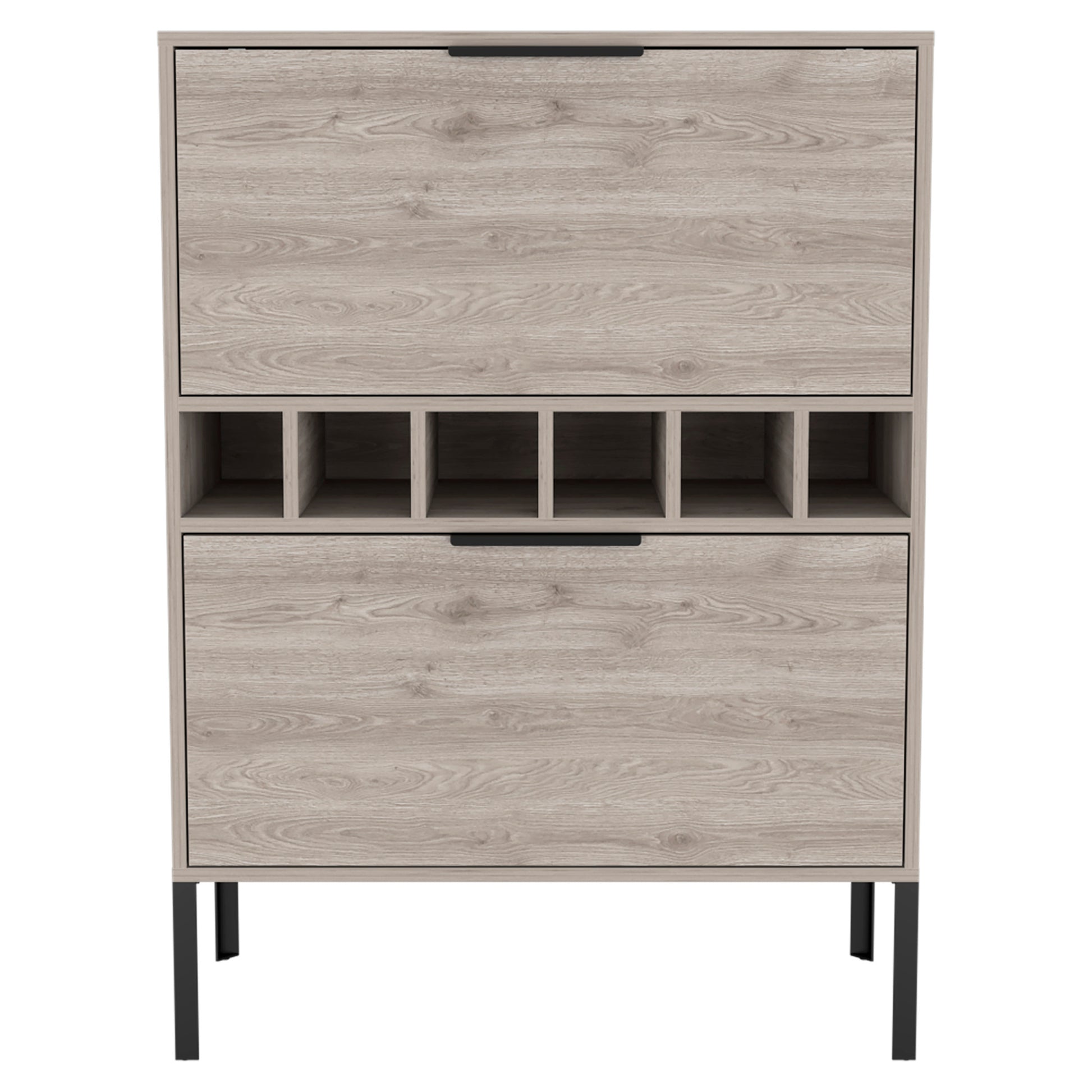 Rowan Bar Cabinet, Six Built In Wine Rack, Double Door Cabinet Light Gray Particle Board Engineered Wood