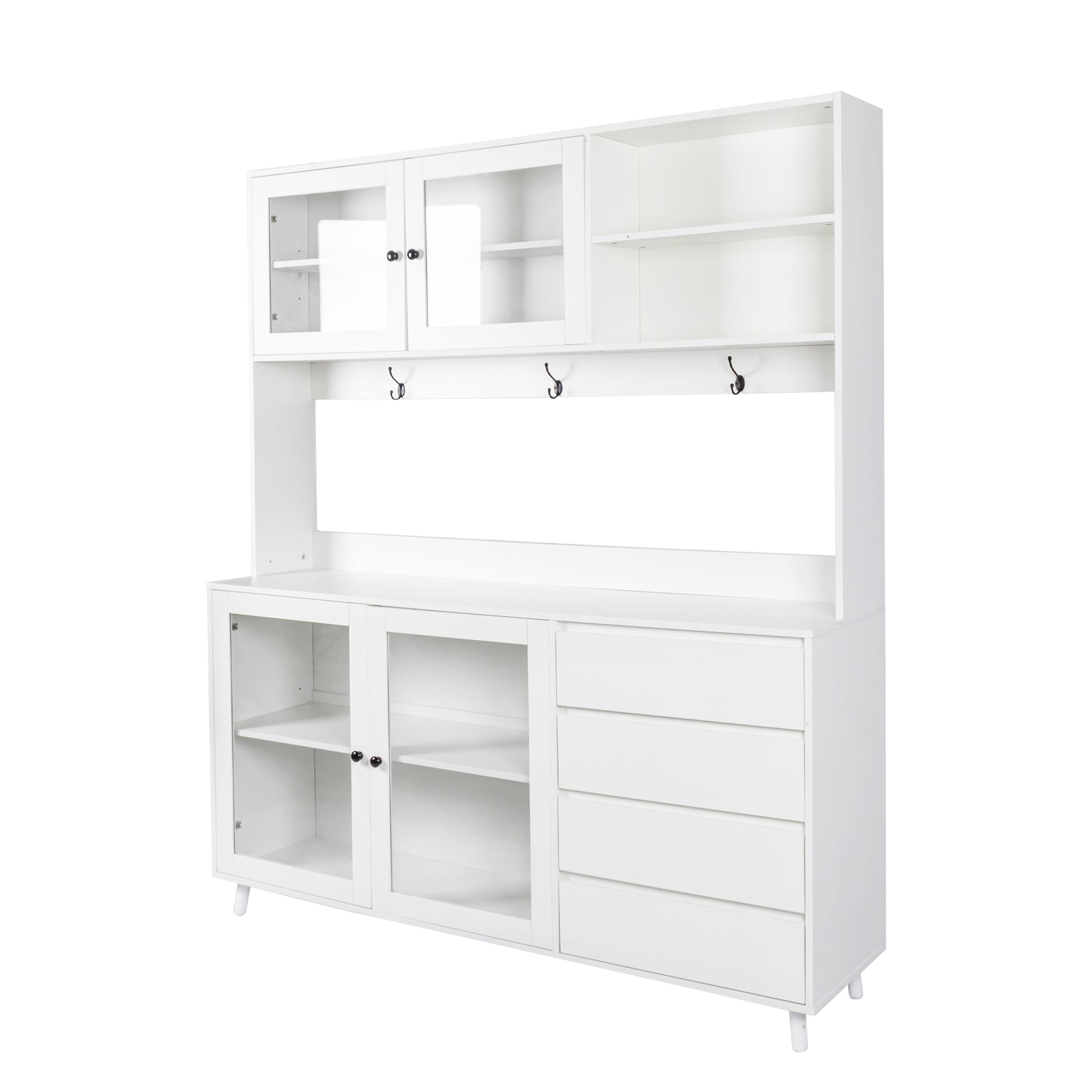 63" W Large Kitchen Hutch Cabinet, Freestanding Pantry Cabinets Storage Kitchen Cupboard With 4 Doors, 4 Drawers & Microwave Shelf, White White Particle Board Mdf