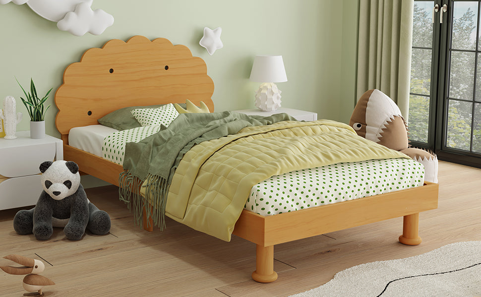 Kids Cookie Shaped Bed Frame For Boys & Girls,Twin Size Platform Bed, Walnut Box Spring Not Required Twin Walnut Wood Bedroom Contemporary,Cute,Modern Bed Frame Wood