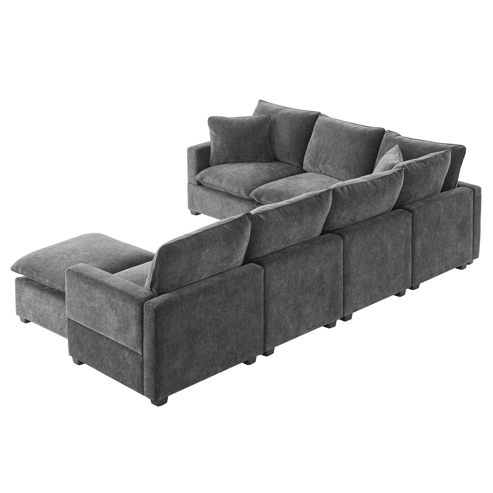 110*84" Modern U Shape Modular Sofa, 7 Seat Chenille Sectional Couch Set With 2 Pillows Included, Freely Combinable Indoor Funiture For Living Room, Apartment, Office, 2 Colors Black Grey Chenille 7 Seat