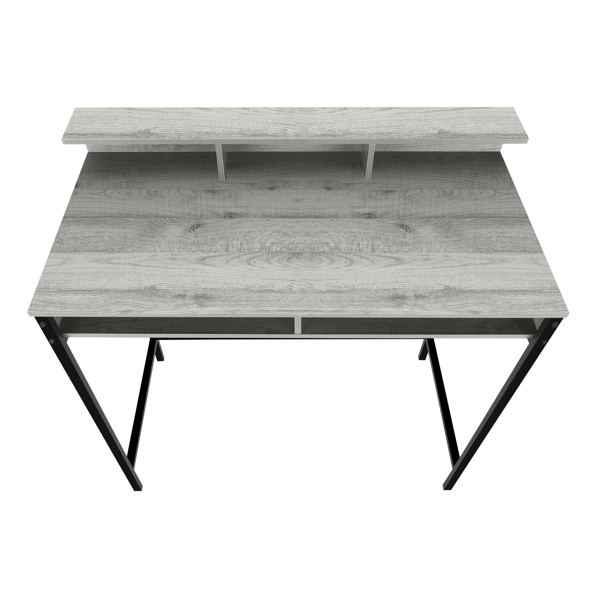 Computer Desk, Home Office, Standing, Storage Shelves, 48"L, Work, Laptop, Grey Laminate, Black Metal, Contemporary, Modern Grey Metal