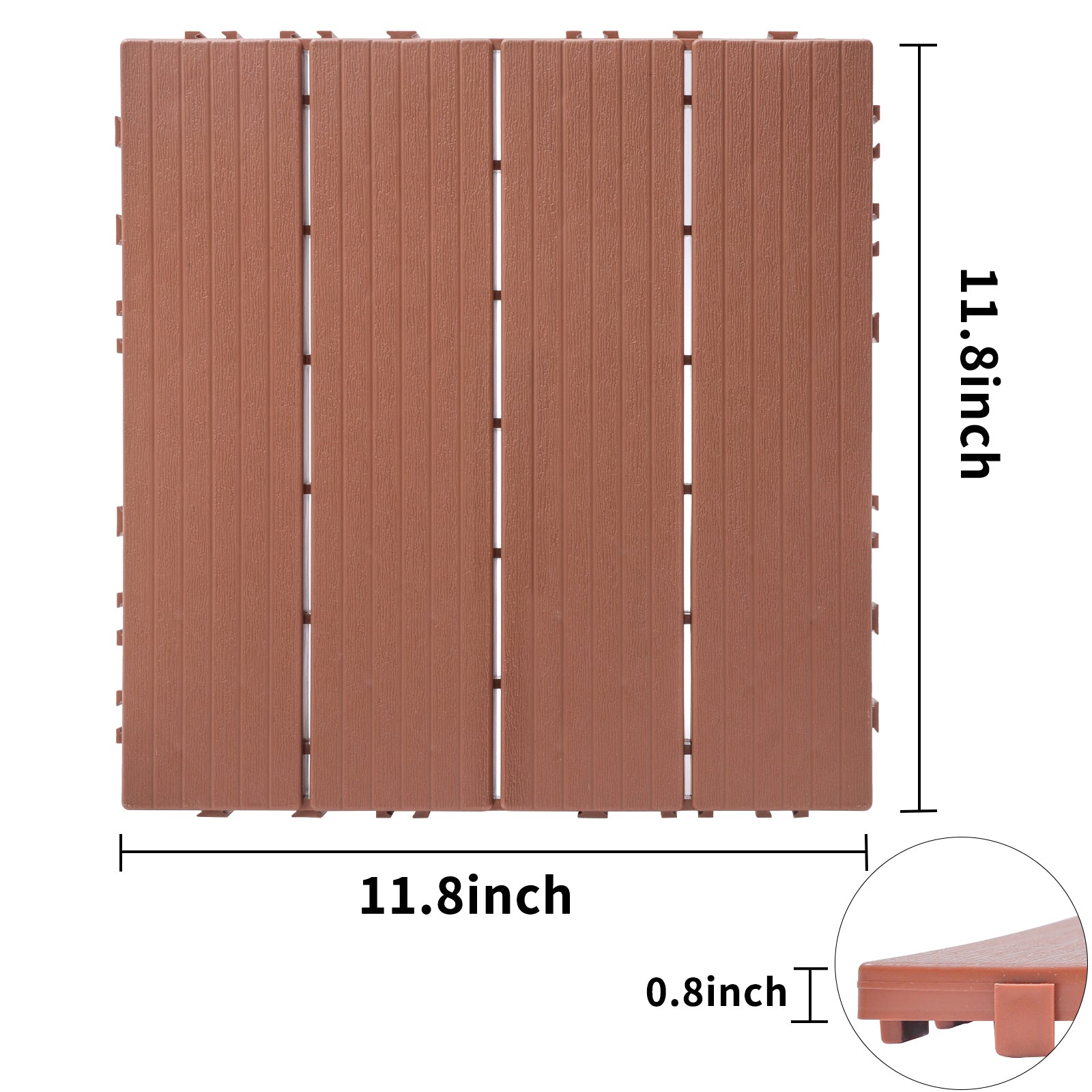 Plastic Interlocking Deck Tiles, 11.8"X11.8" Pack Of 44 , Patio Flooring Outdoor Waterproof All Weather Use For Garden Poolside Front Back Yard, Mahogany Colour Mahogany Plastic