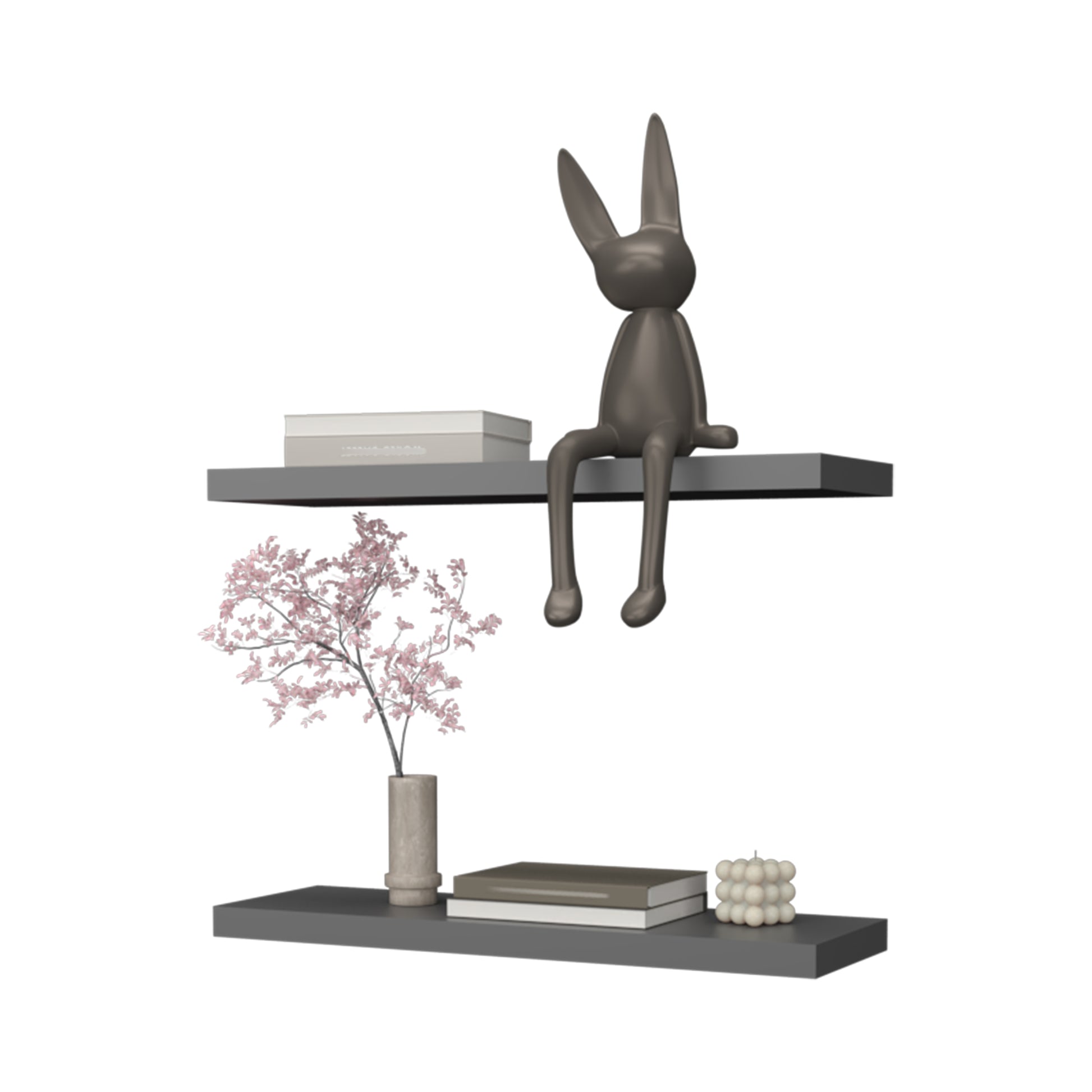 Iva Floating Shelf In Melamine X2, Matt Grey Matte Gray Primary Living Space Modern Particle Board Melamine