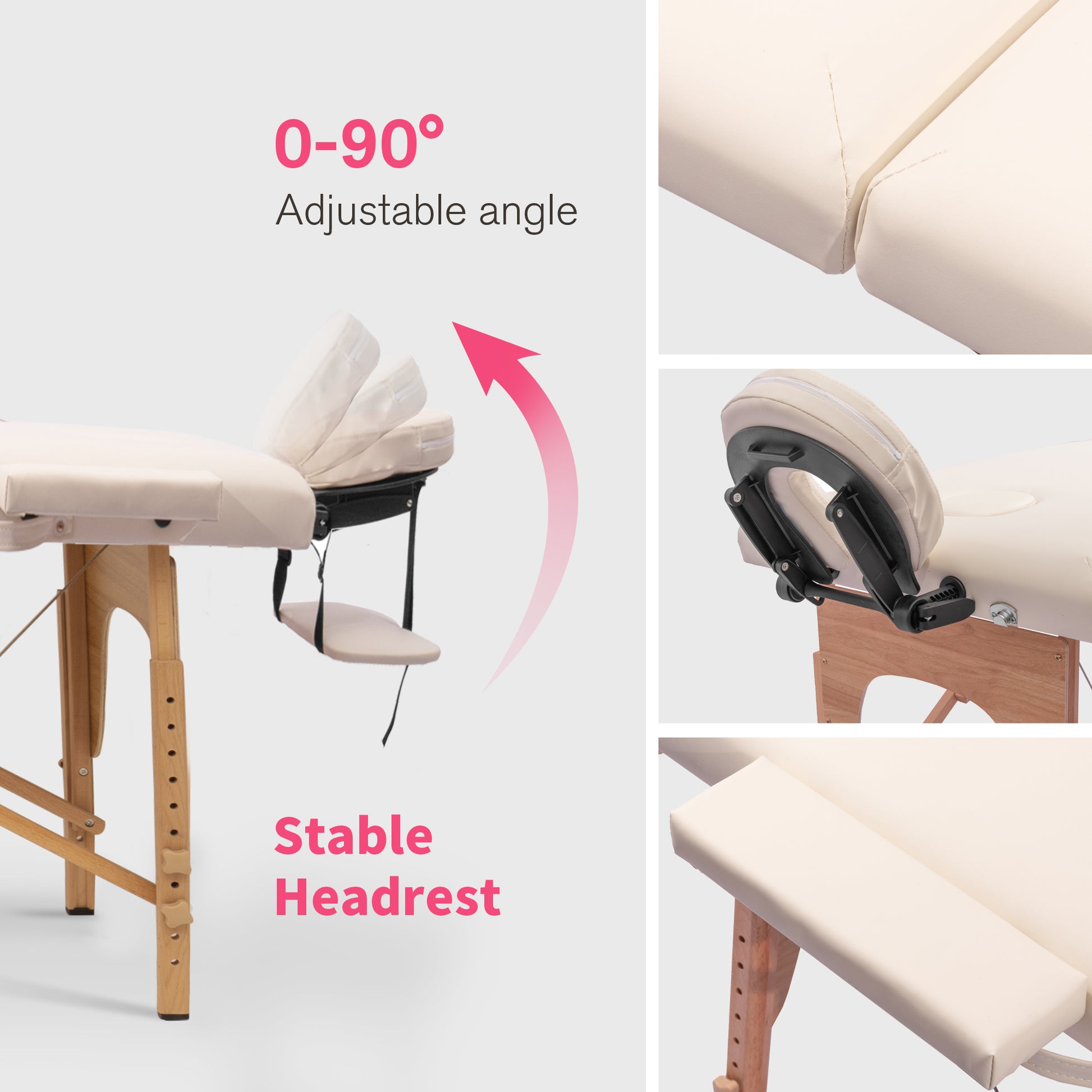 Massage Table Portable Massage Bed Lash Bed With Carrying Case Spa Table Height Adjustable, Salon Bed Face Cradle Bed Cream Faux Leather