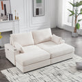 Corduroy 2 Seater Sofa With Cuper And Usd 2 Ottoman Beige Beige Solid Wood 2 Seat