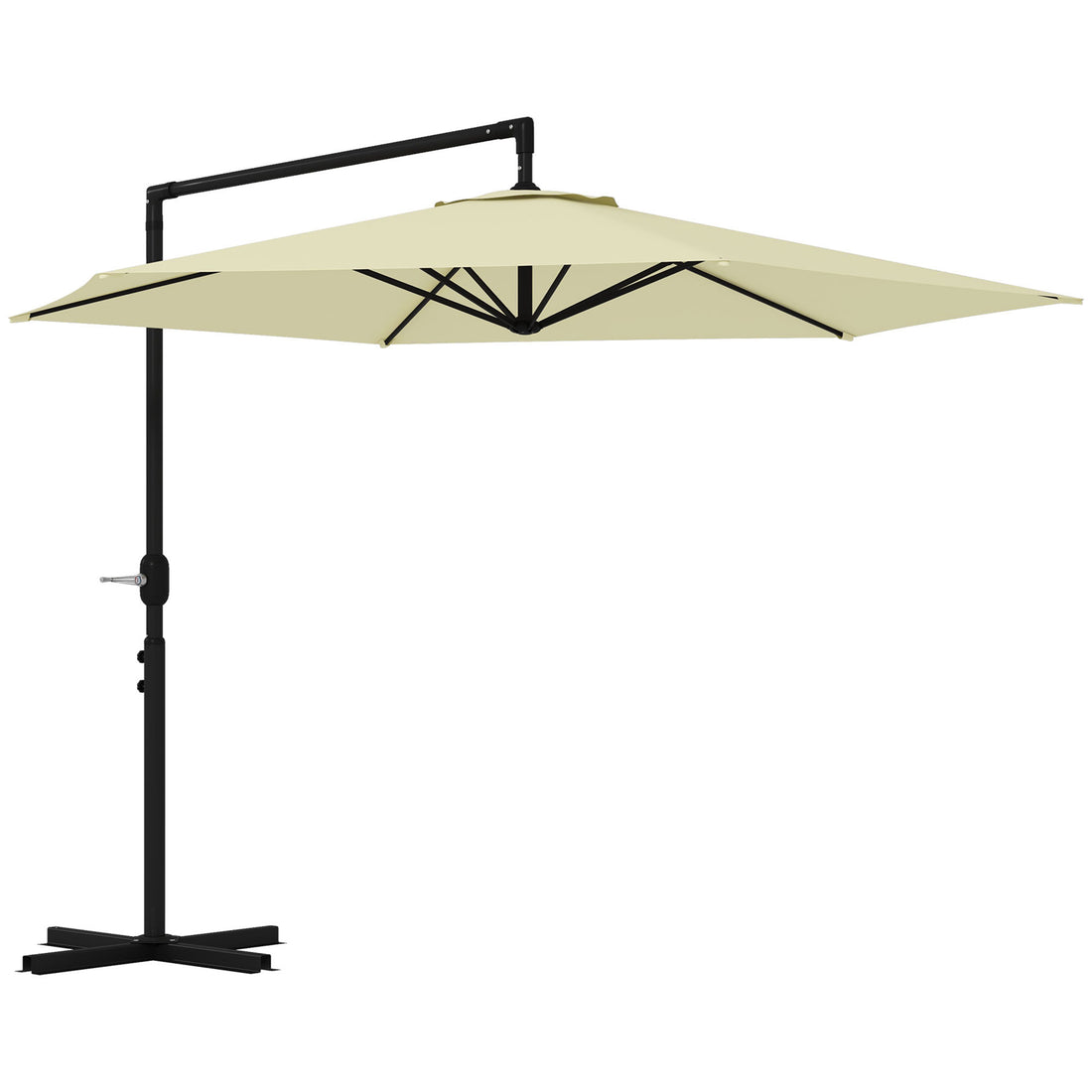 Outsunny 9.5Ft Cantilever Patio Umbrella With Crank, Cross Base And Air Vent, Round Hanging Offset Umbrella, Heavy Duty Outdoor Umbrella For Garden, Pool, Backyard, Deck, Beige Beige Polyester