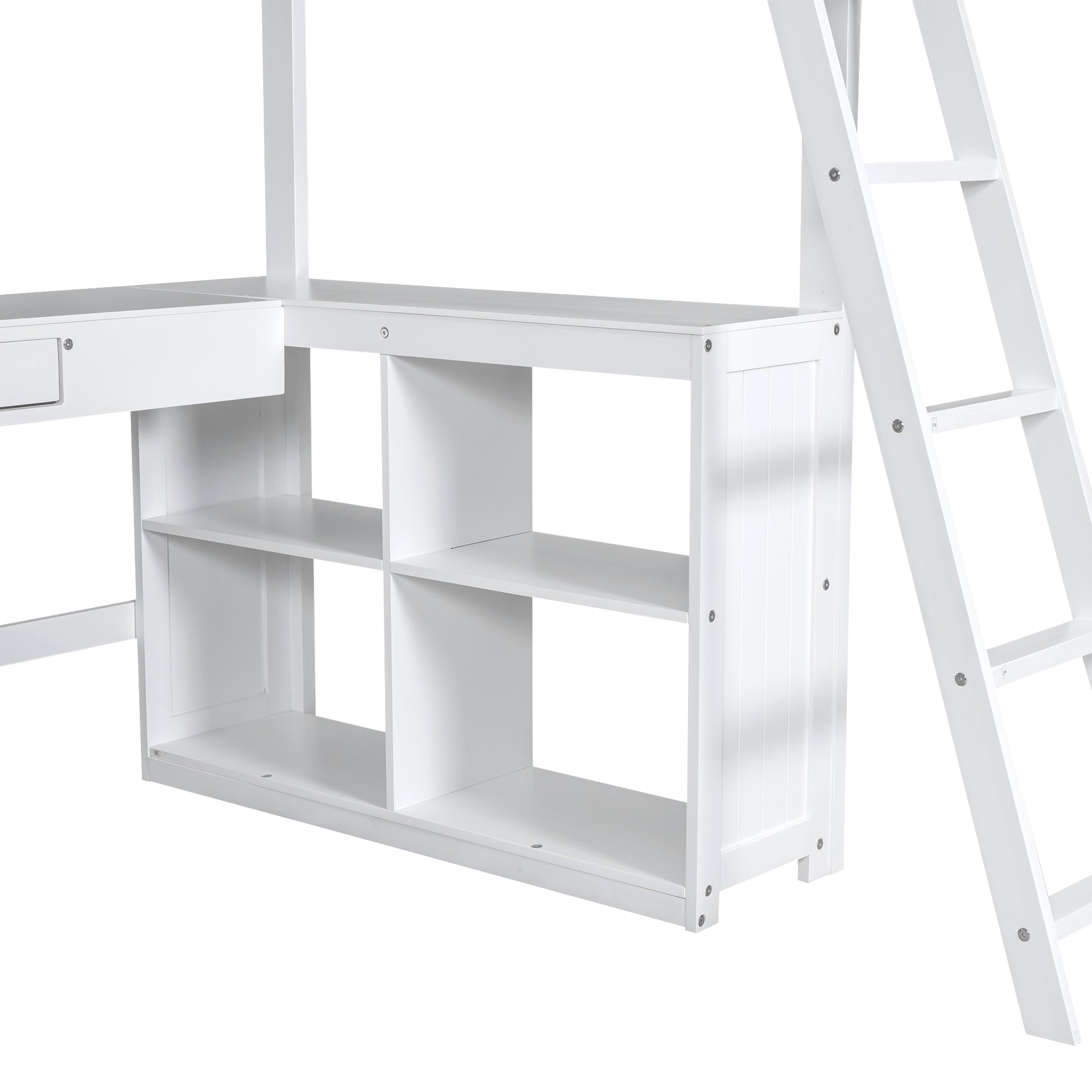 Twin Size Loft Bed With U Shaped Desk, Drawers And Storage Shelves, White Box Spring Not Required Twin White Wood Bedroom Solid Wood Mdf
