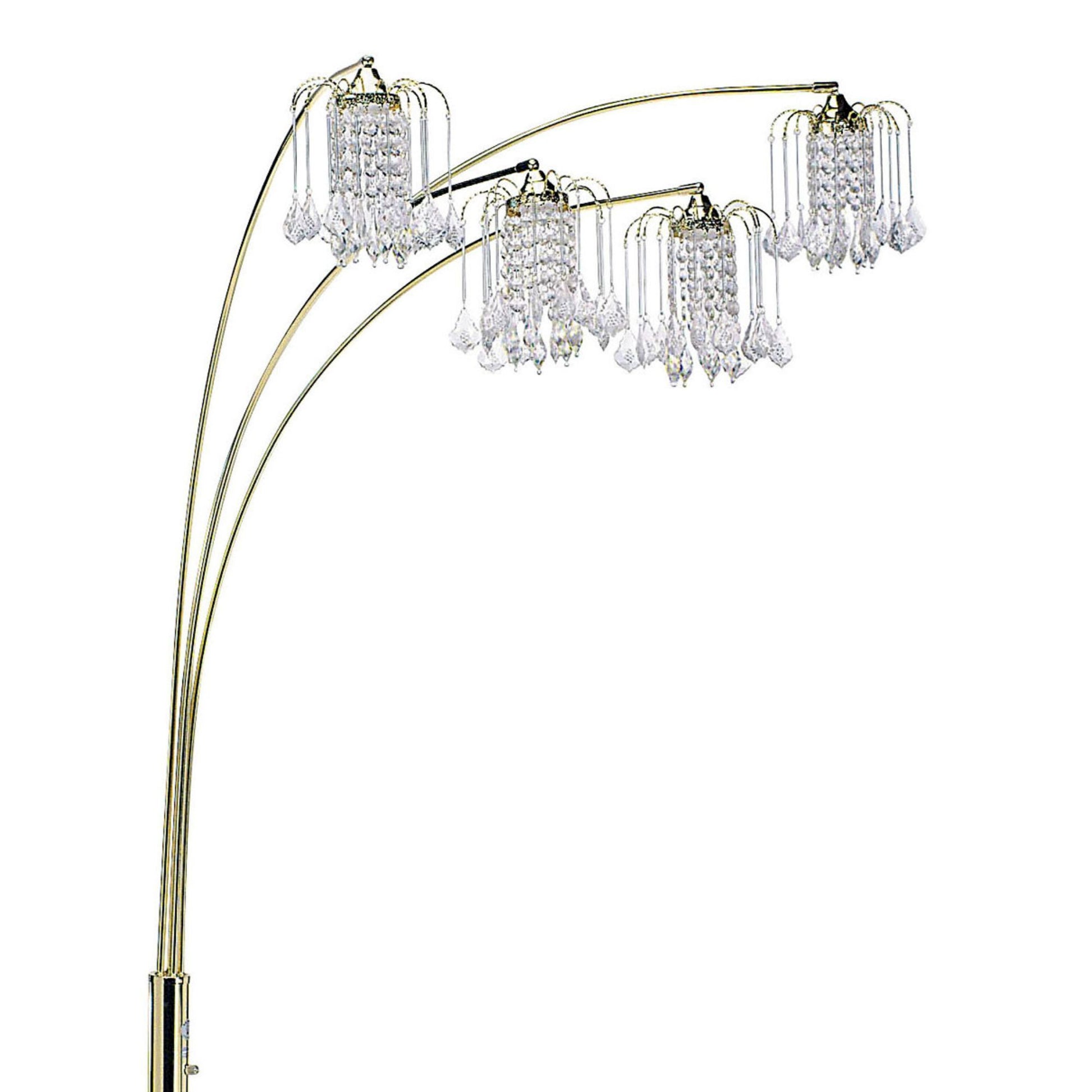 84" Tall Metal Floor Lamp With Brass Finish, Crystal Chandelier Design Gold Metal