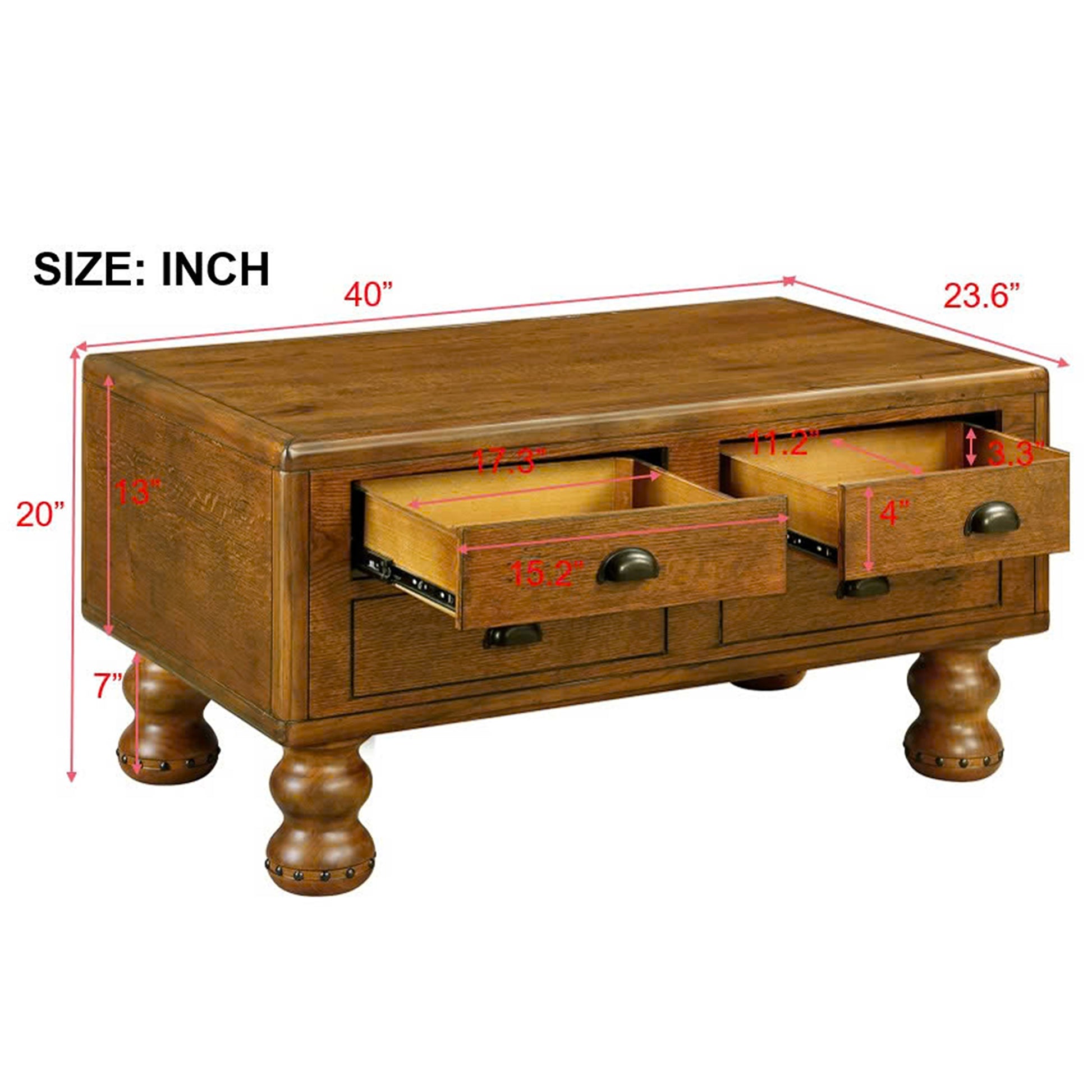 Rectangle Living Room Coffee Table Set, 3 Piece Solid Wood Living Room Table Set, 1 Coffee Table And 2 End Table, Wood Center Table Tea Table Set With Rivet Decoration Legs.Antique Brown Antique Brown Pine
