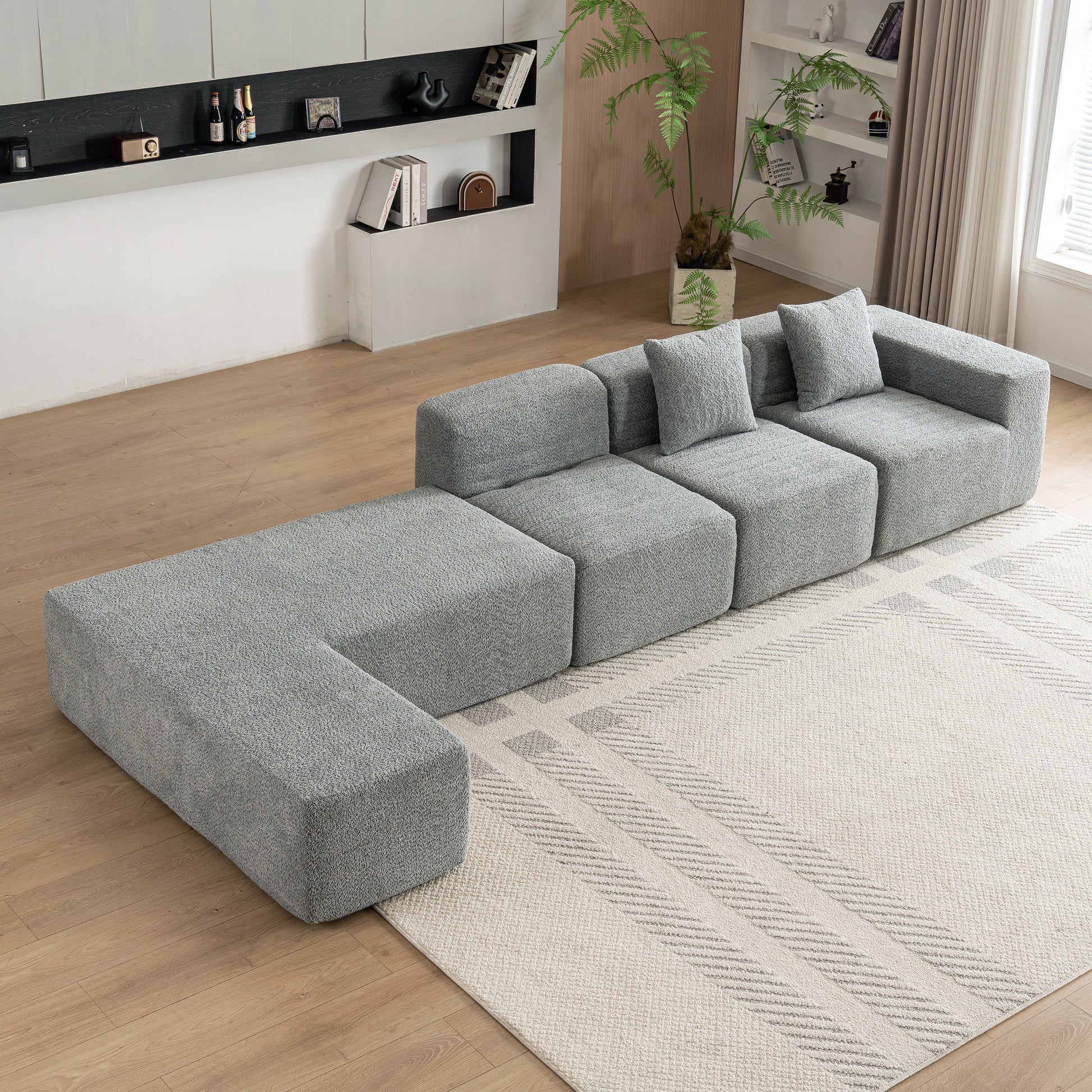 116.5" Sectional Sofa Full Compressed Sofa Couch Free Combined Sofa For Living Room, Grey Grey Foam Polyester 4 Seat