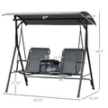 Outsunny 2 Seat Patio Swing Chair, Outdoor Canopy Swing Glider With Pivot Storage Table, Cup Holder, Adjustable Shade, Bungie Seat Suspension And Weather Resistant Steel Frame, Grey Gray Steel