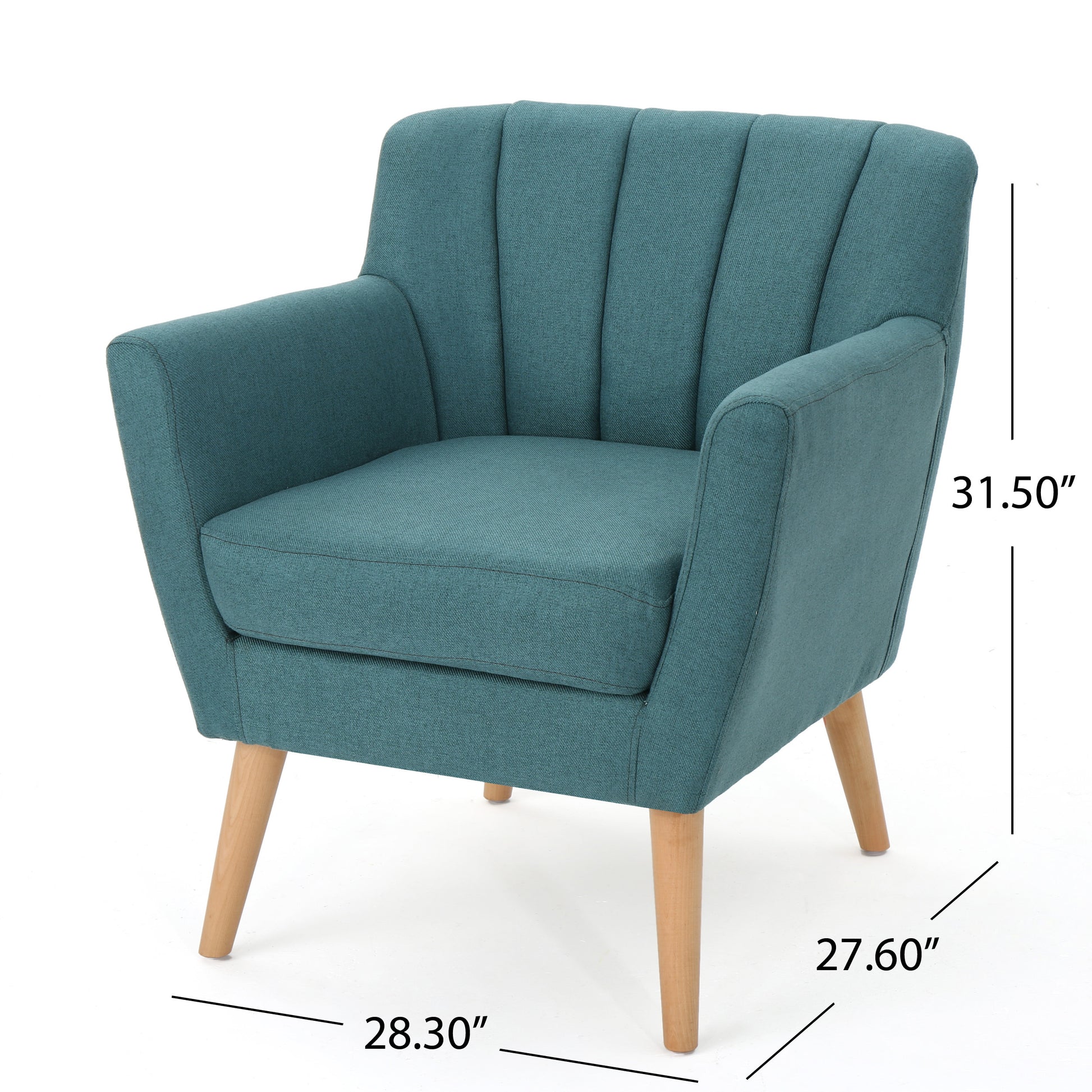 Mid Century Modern Fabric Club Chair, 28.30" W X 27.60" D X 31.50" H, Dark Teal Natural Teal Linen