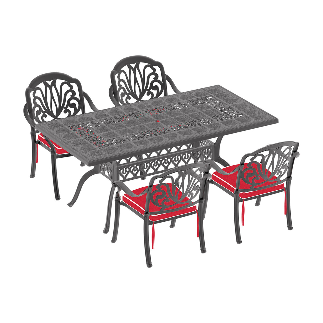 Cushions In Random Colors57 Piece Set Of Cast Aluminum Patio Furniture With Cushions Yes Dining Set Black Seats 4 Rust Resistant Frame Water Resistant Cushion Garden & Outdoor Complete Patio Sets Aluminium