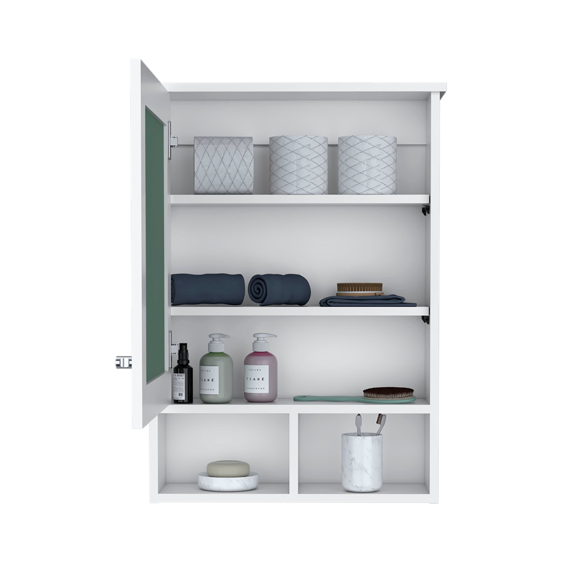 Vina Medicine Cabinet With Mirror Door 29" High Cabinet Organizer With Three Concealed Shelves And Two Open Shelves For Bathroom, Kitchen, Mudroom White 1 4 Bathroom Modern Particle Board