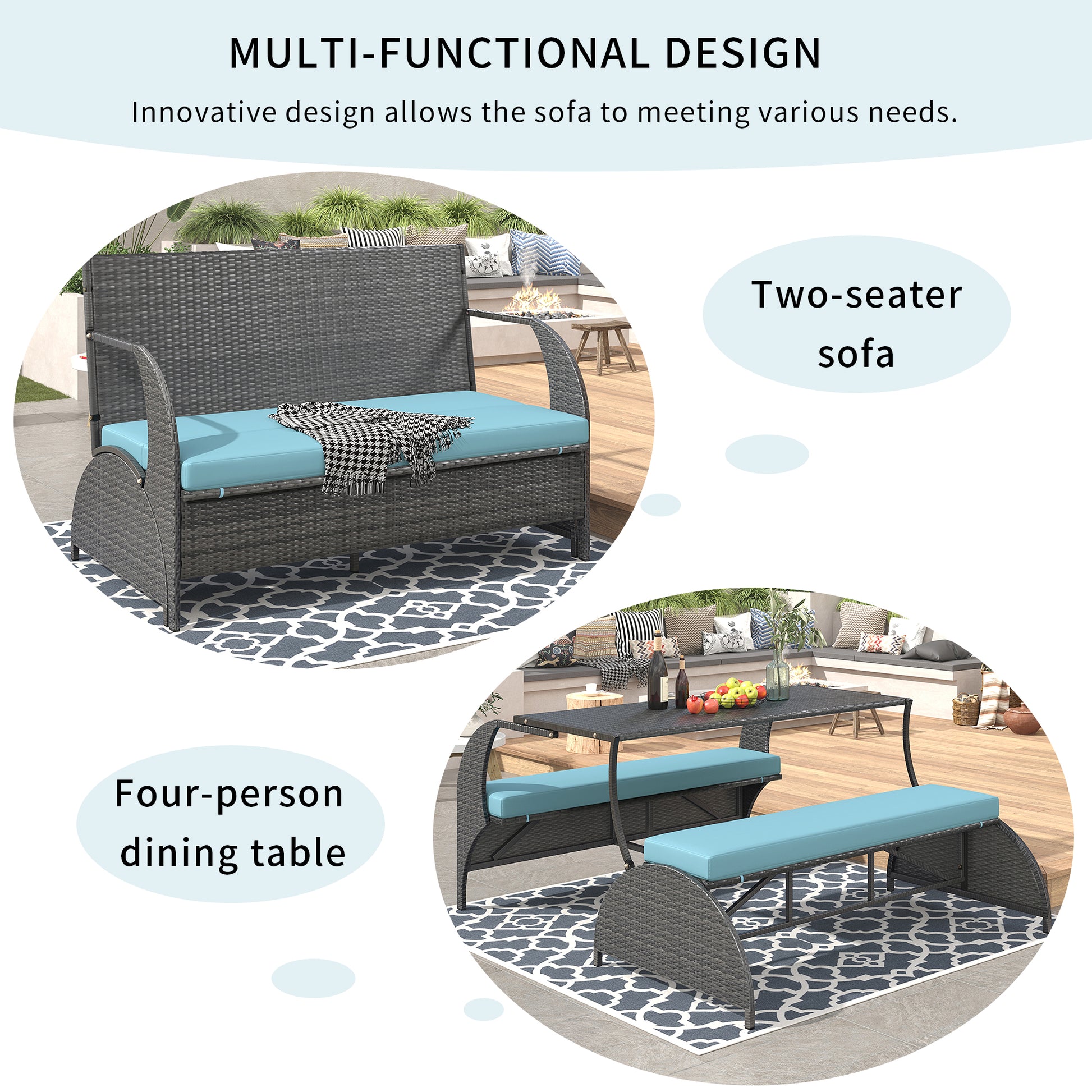 Versatile Outdoor Seat That Converts To Four Seats And A Table, Suitable For Gardens And Lawns Blue Hdpe