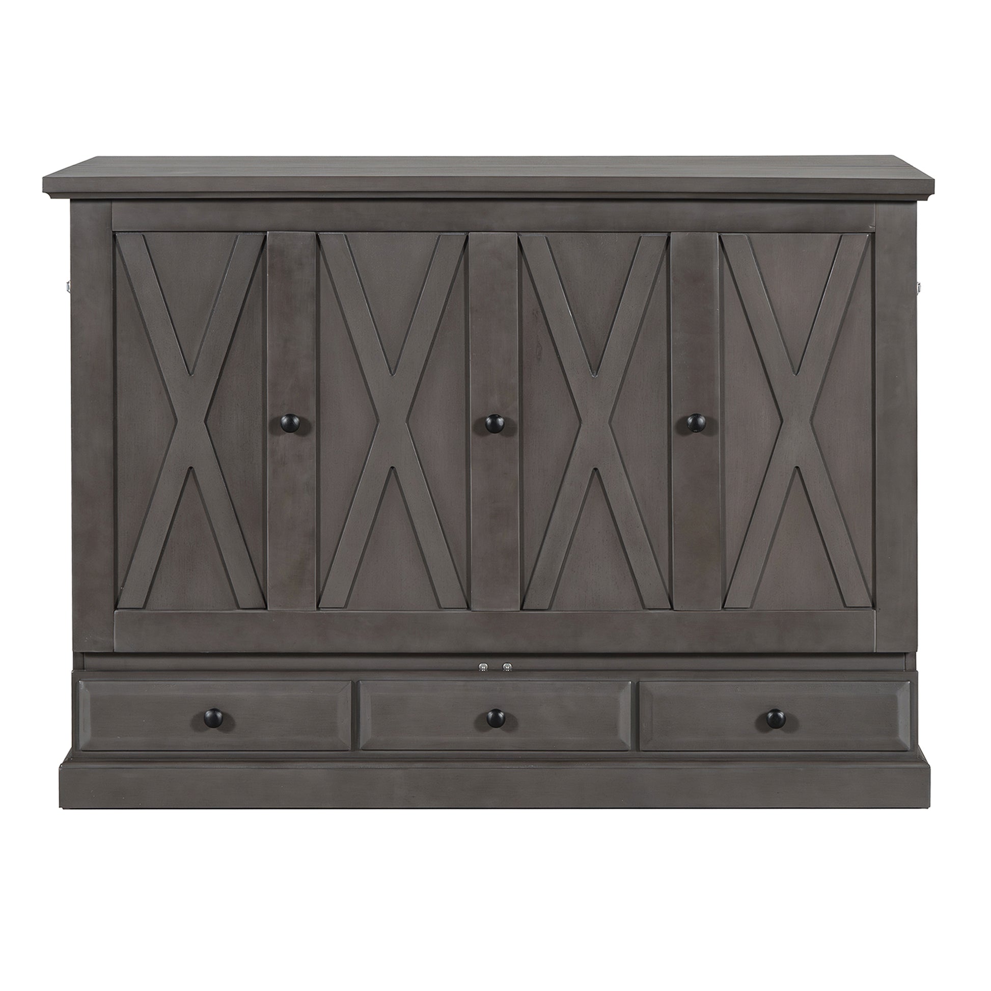 Solid Pine Murphy Bed Chest Cube Cabinet Bed With Charging Station And Large Storage Drawer For Home Office Or Small Room,Full,Gray Box Spring Not Required Full Gray Wood Gray Pine Murphy Solid Wood Mdf